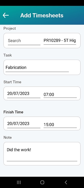 Mobile Timesheets entry