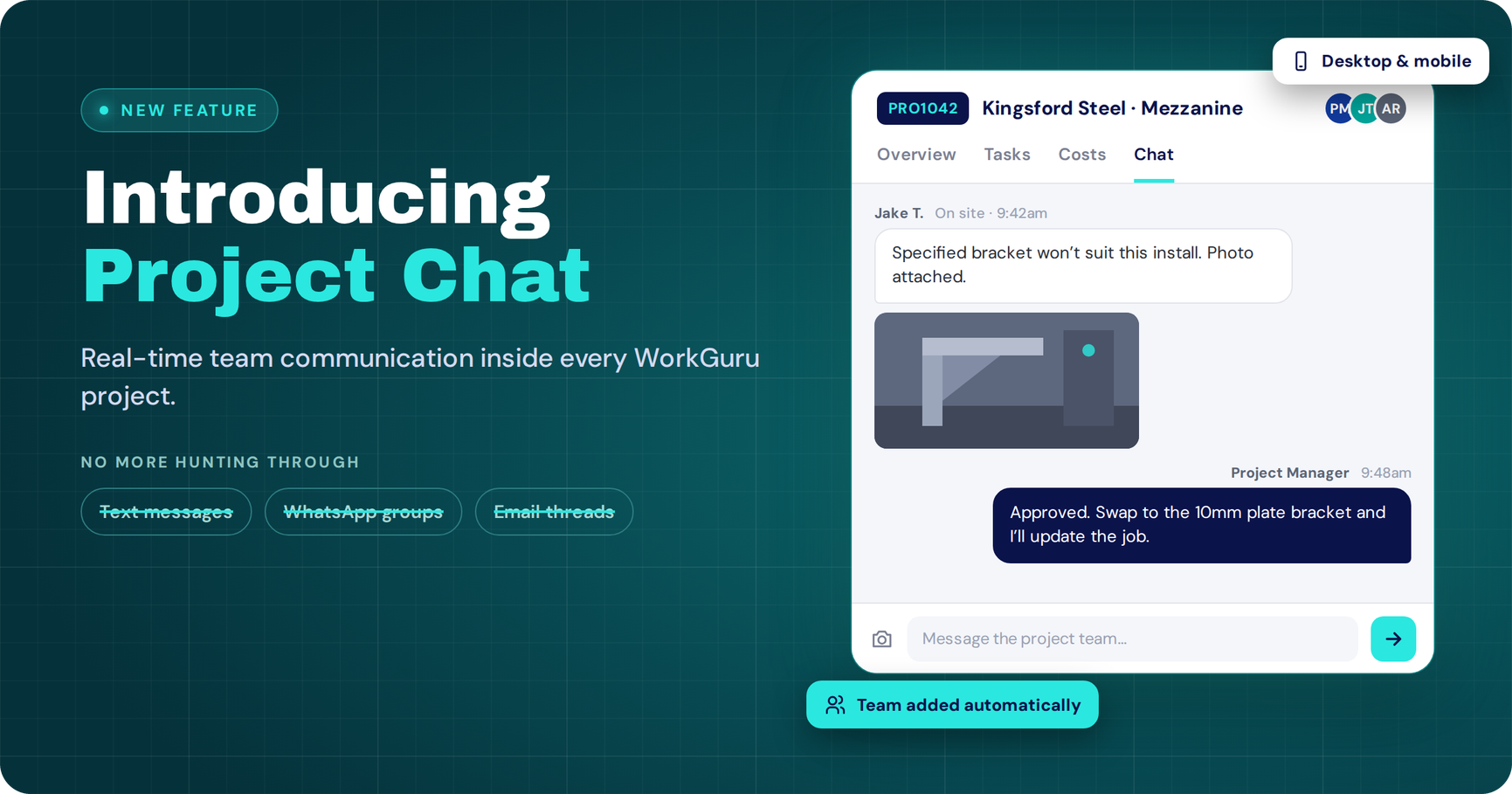 Introducing Project Chat: Real-Time Team Communication Inside Every WorkGuru Project